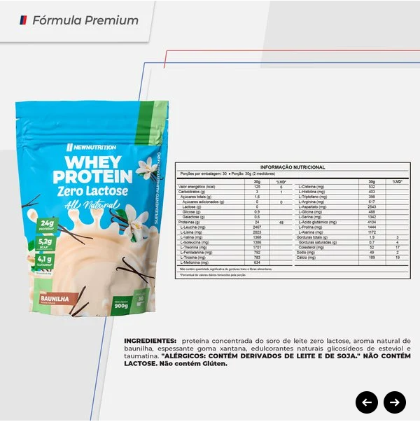 Whey Protein Concentrado Zero Lactose All-Natural 900g