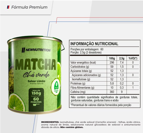 Chá Verde Matcha Limão 150g Adoçado com Stevia