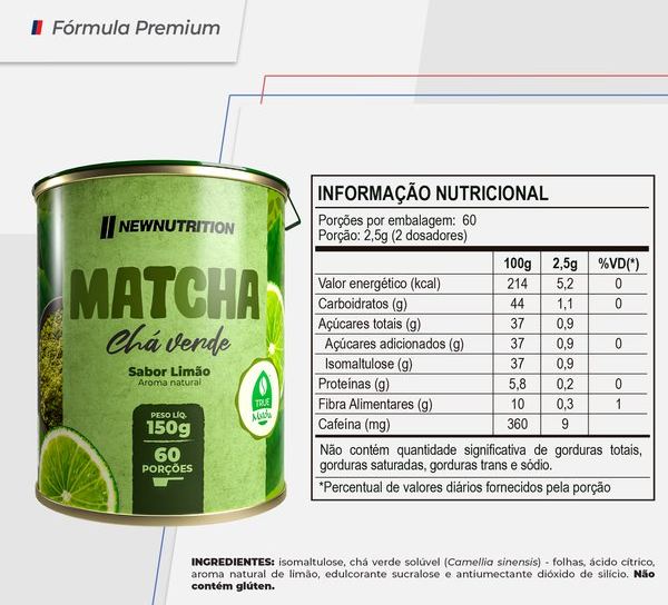 Chá Verde Matcha Limão 150g Adoçado com Sucralose