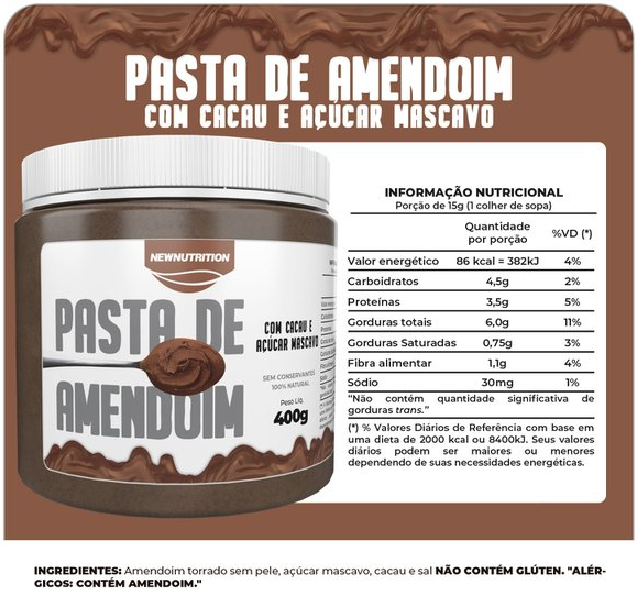 Pasta de Amendoim com Cacau e Açúcar Mascavo 400g